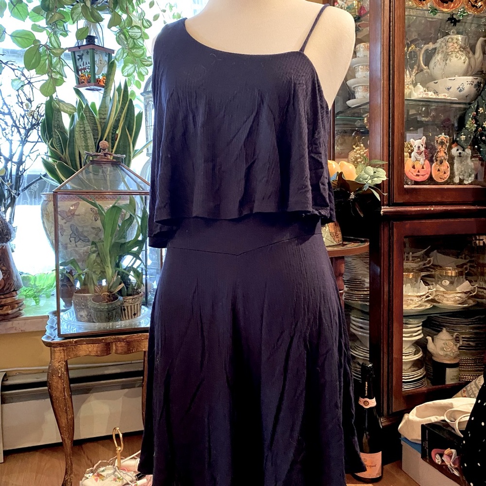One Shoulder Black Romper Dress